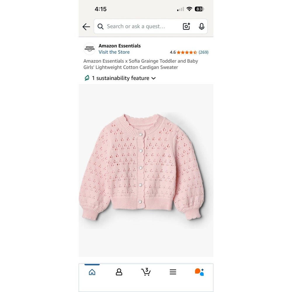 New Amazon X Sofia Grainge Little Girls Pink Cardigan Sweater Size 4T